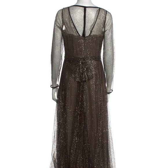 Marchesa Notte 6 Long Sleeve
Glitter Tulle Evening Gown Gold Black - Picture 6 of 9